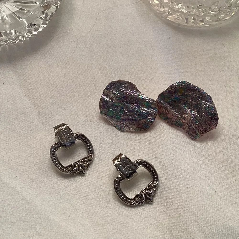2 Pair of  Silvertone Earrings